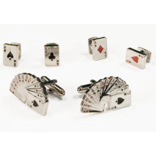 Hand of Playing Cards Silver Trim Cufflinks and Studs